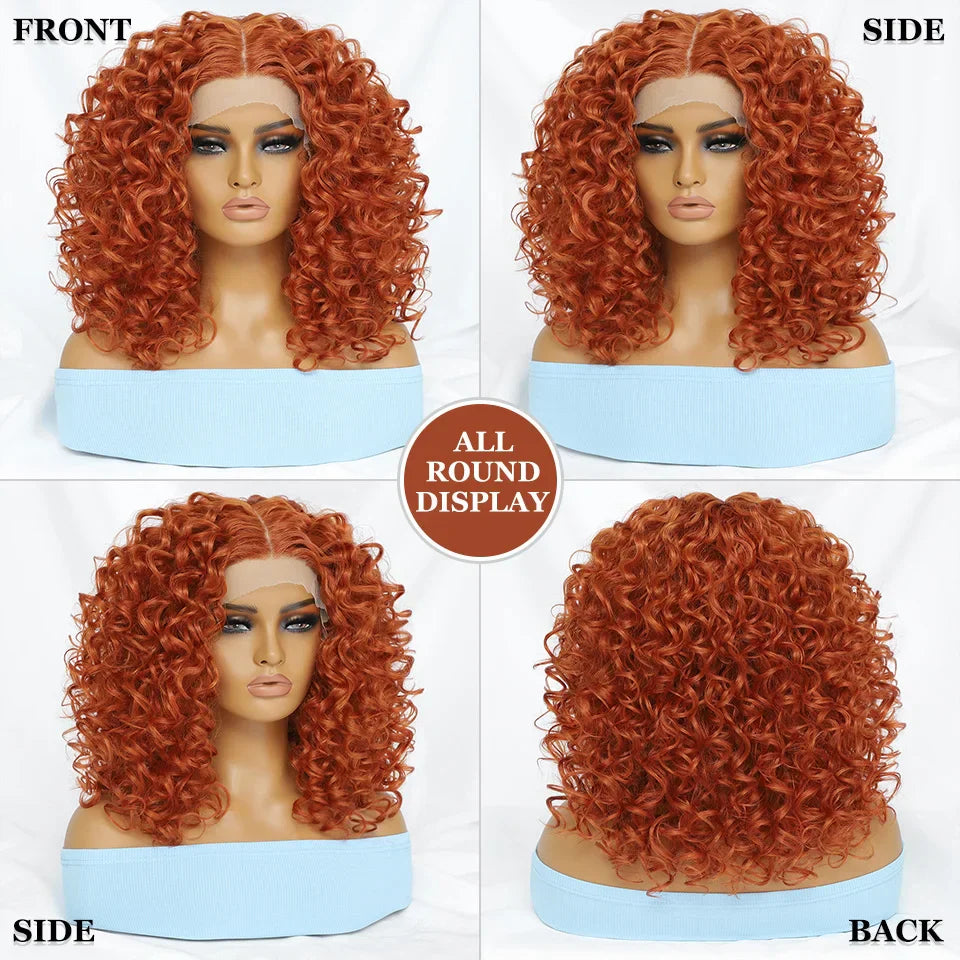 16" Kinky Curly Synthetic Lace Front Wig Black