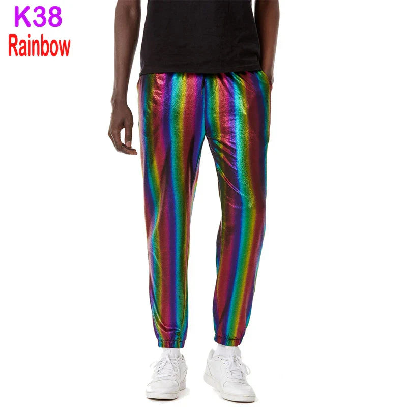 Mens Shiny Silver Metallic Jogger Sweatpants Hip Hop