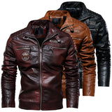 2023 Leather Jacket Men Winter Fleece Motorcycle Faux