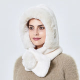 Women Winter Warm Fur Hat Scarf Plush Earflaps