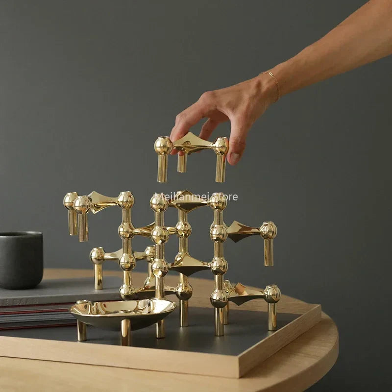 Molecular Structure Metal Candle Holder Nordic Gold Candlestick