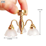 Dollhouse Miniature Led Golden Ceiling Lamp Chandelier