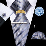 Barry.Wang Silk Mens Tie Hanky Cufflinks Clip Brooch