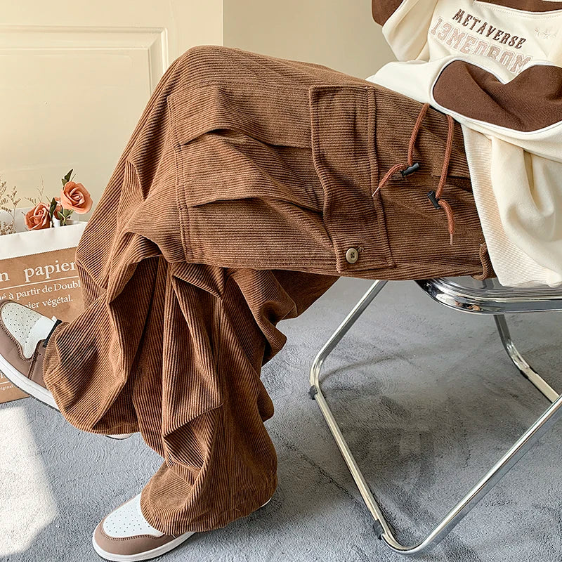 Men's Brown Y2K Baggy Japan Pants Oversized Corduroy