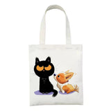 Women Canvas Bag Funny Black Cat Print Female  Reuseable Shopping Totebags Girls Students School Bookbags