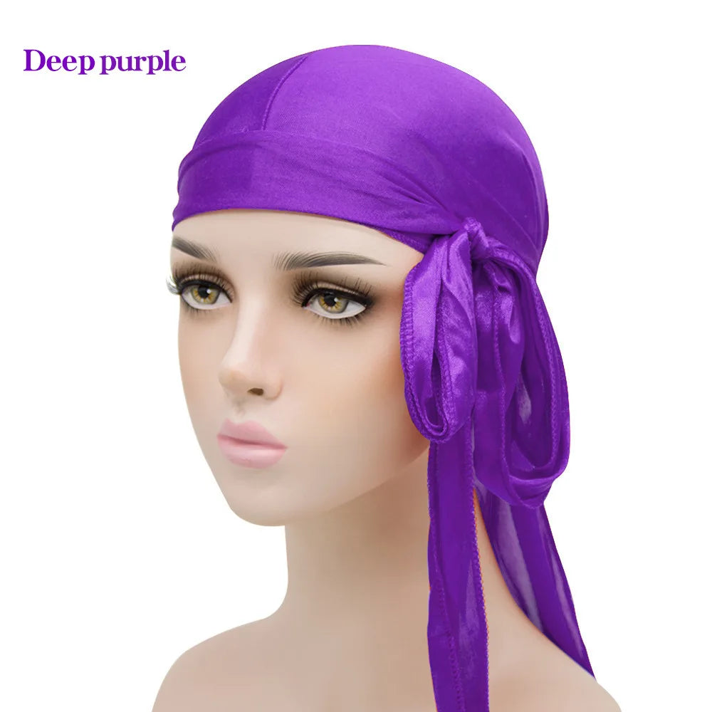 Unisex Silky Satin Durags Bandanas Turban Hat Elastic