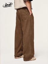 INFLATION Brown Retro Washed Denim Pants Unisex Classic
