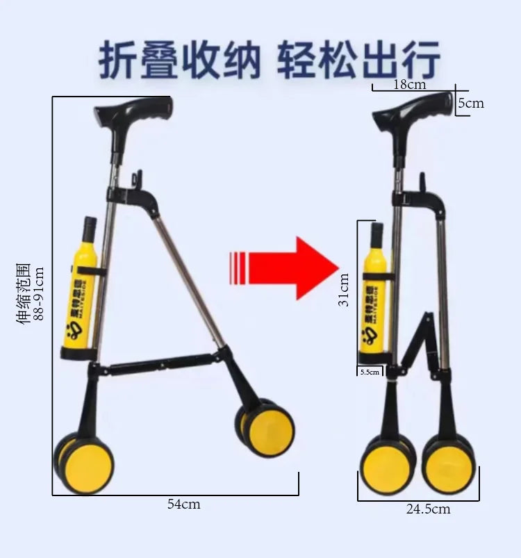 Elderly crutches with wheels Mobile folding crutches shopping