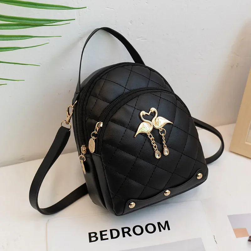 Mini Backpack for Women Cute Swan Hanging Embroidery