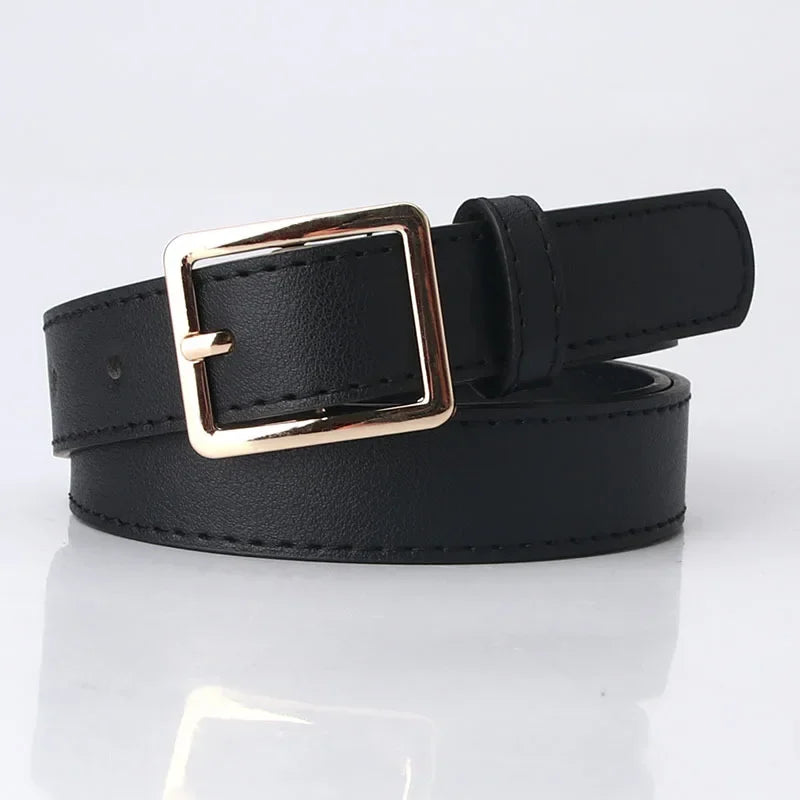 2023 Women Belts New PU Leather Simple Metal