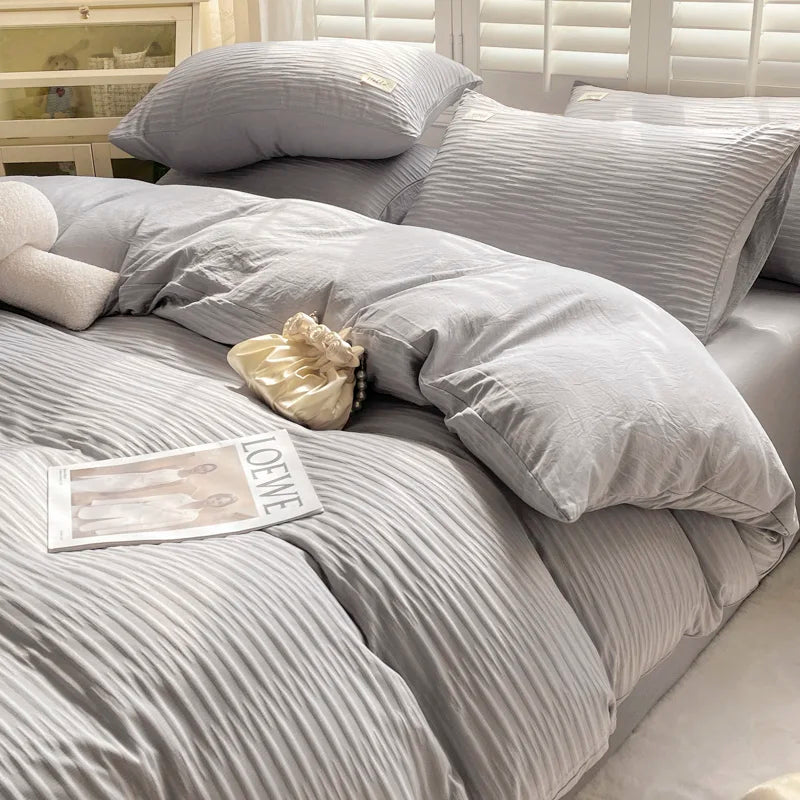 Seersucker Bedding Set Duvet Cover Flat Sheets Pillowcase
