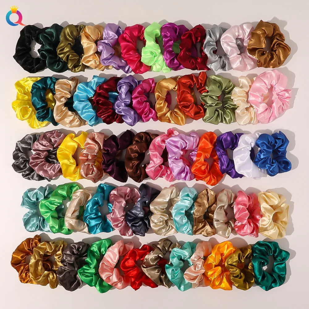 60Pcs/Bag Satin Hair Scrunchies for Women Girls Silk