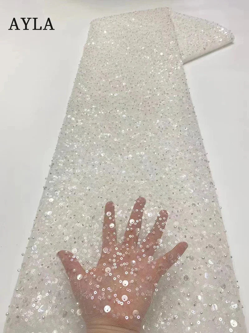 5 Yards Tulle Net African Lace Fabric Beaded