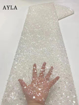 5 Yards Tulle Net African Lace Fabric Beaded