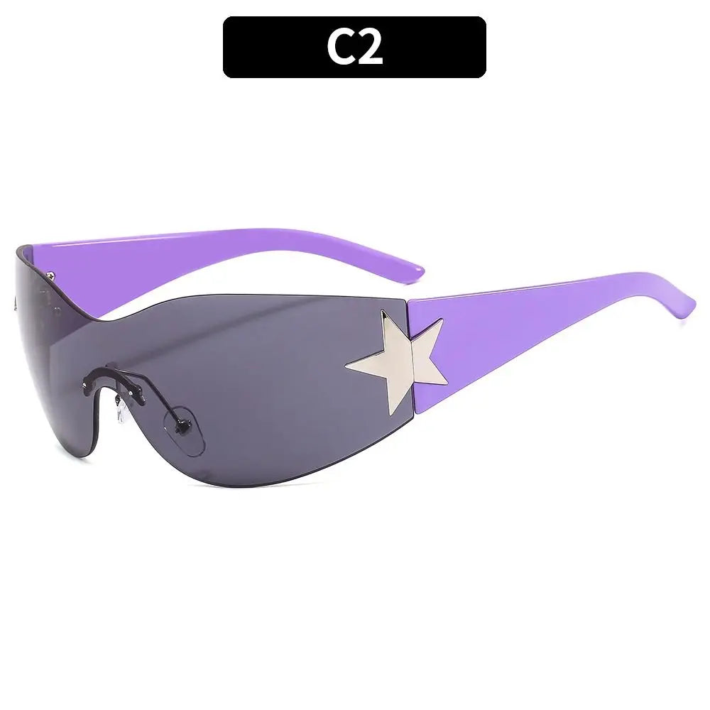 Rimless Y2K Sunglasses for Women Men,Trendy Wrap Around