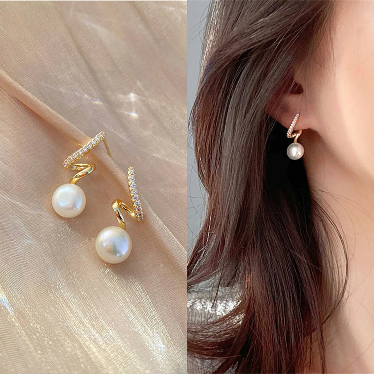 Elegant Pearl Earrings For Women Girls Glossy Rhinestone