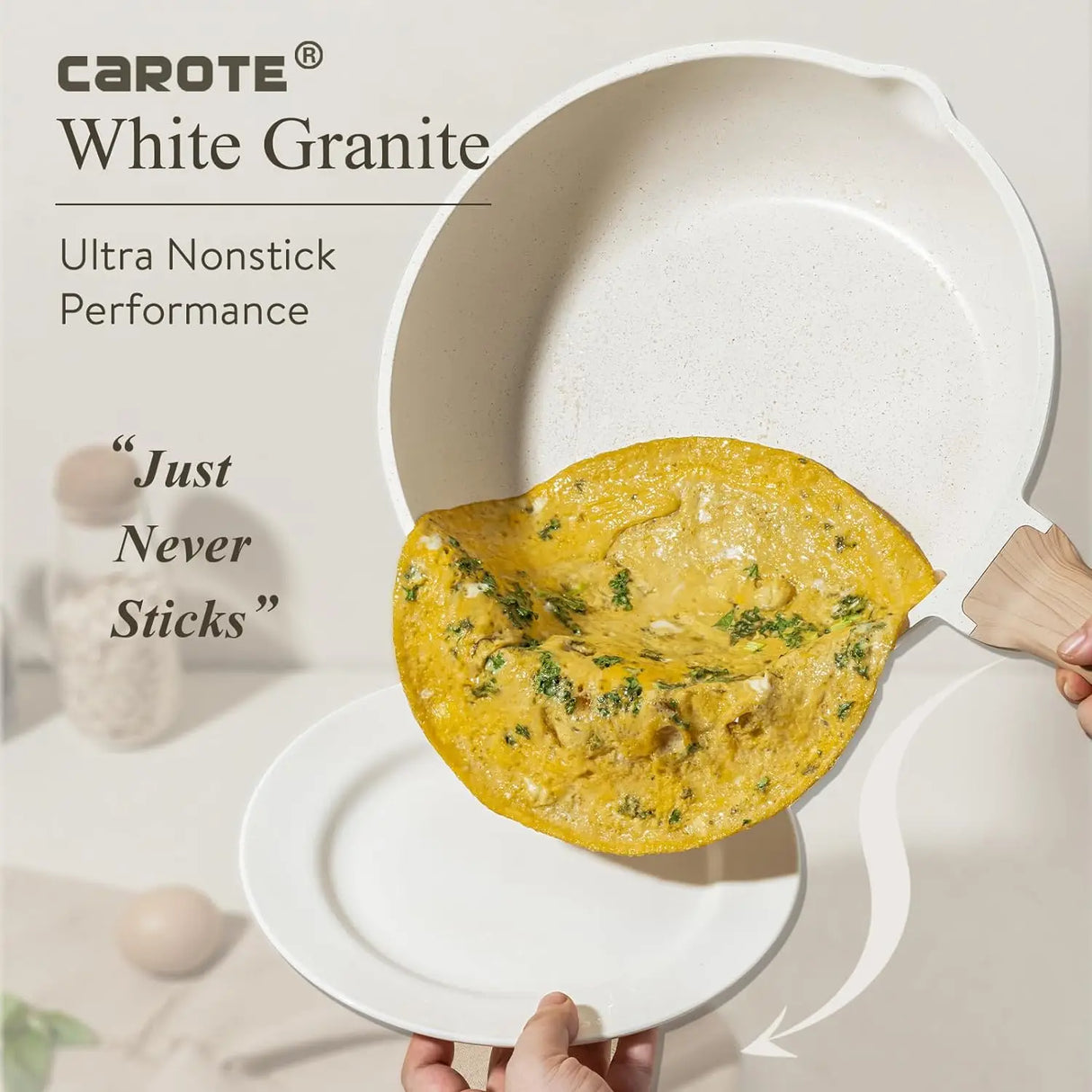 CAROTE Pots and Pans Set Nonstick, White Granite