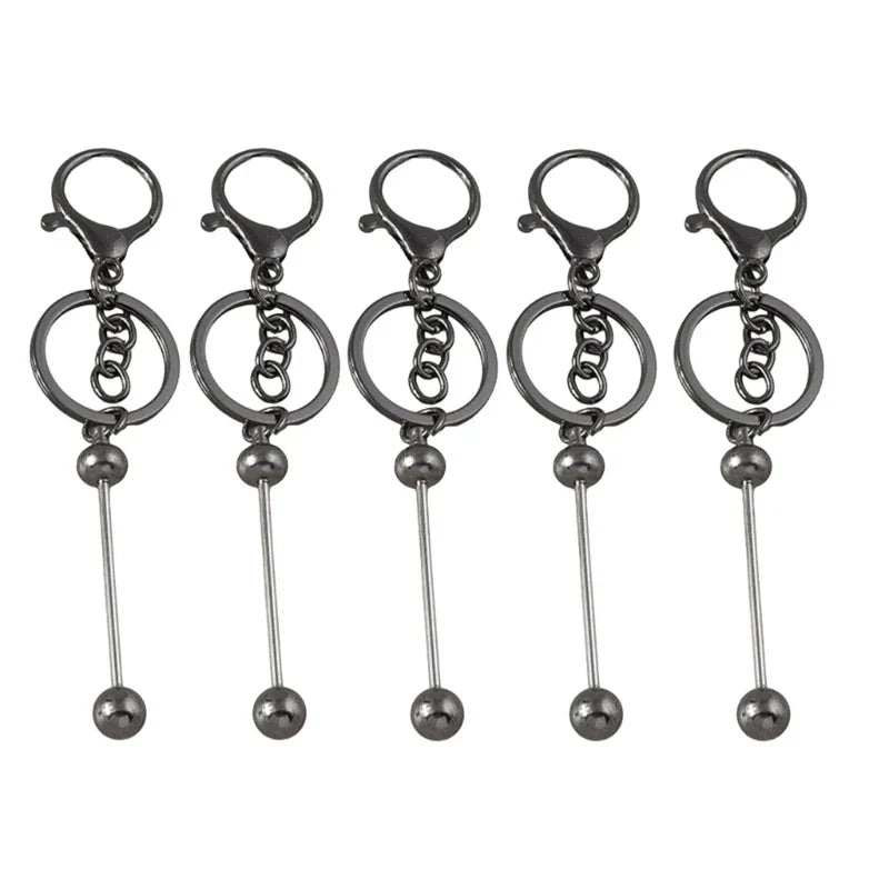 15Pcs Metal Beaded Keyring Beadable Bar Keychain Lobster