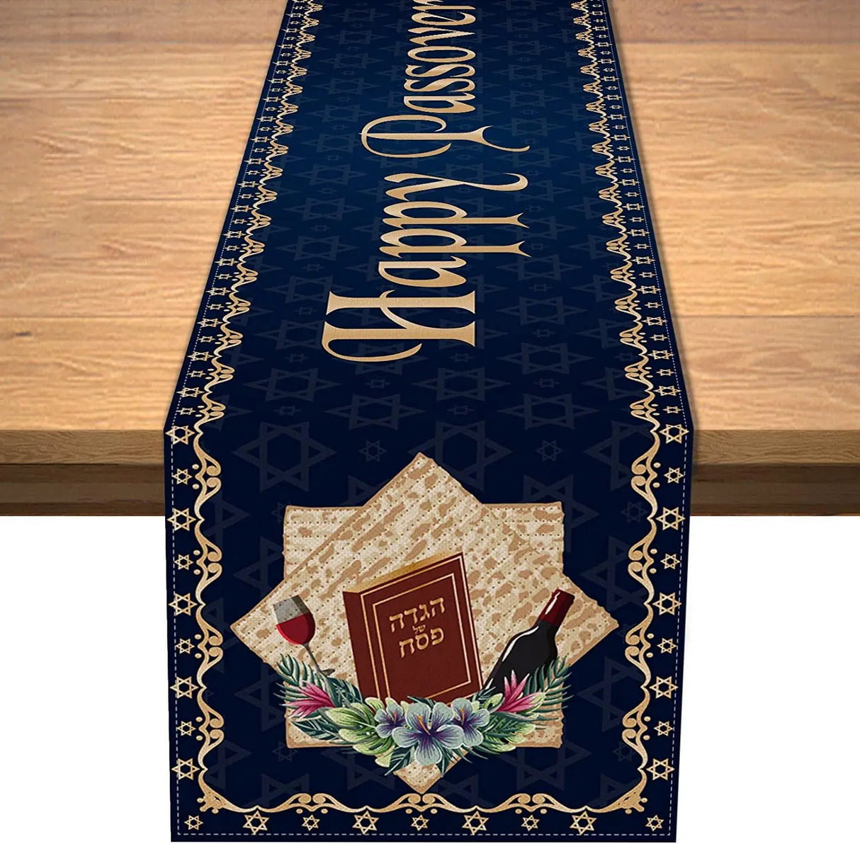Passover Linen Table Runner Pesach Seder Matzoh Red