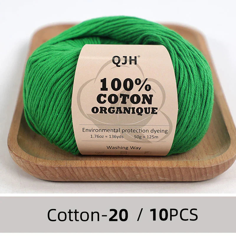 QJH 10PCS 100% Organic Cotton Yarn Pure/Mixed Color