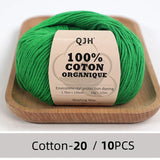 QJH 10PCS 100% Organic Cotton Yarn Pure/Mixed Color