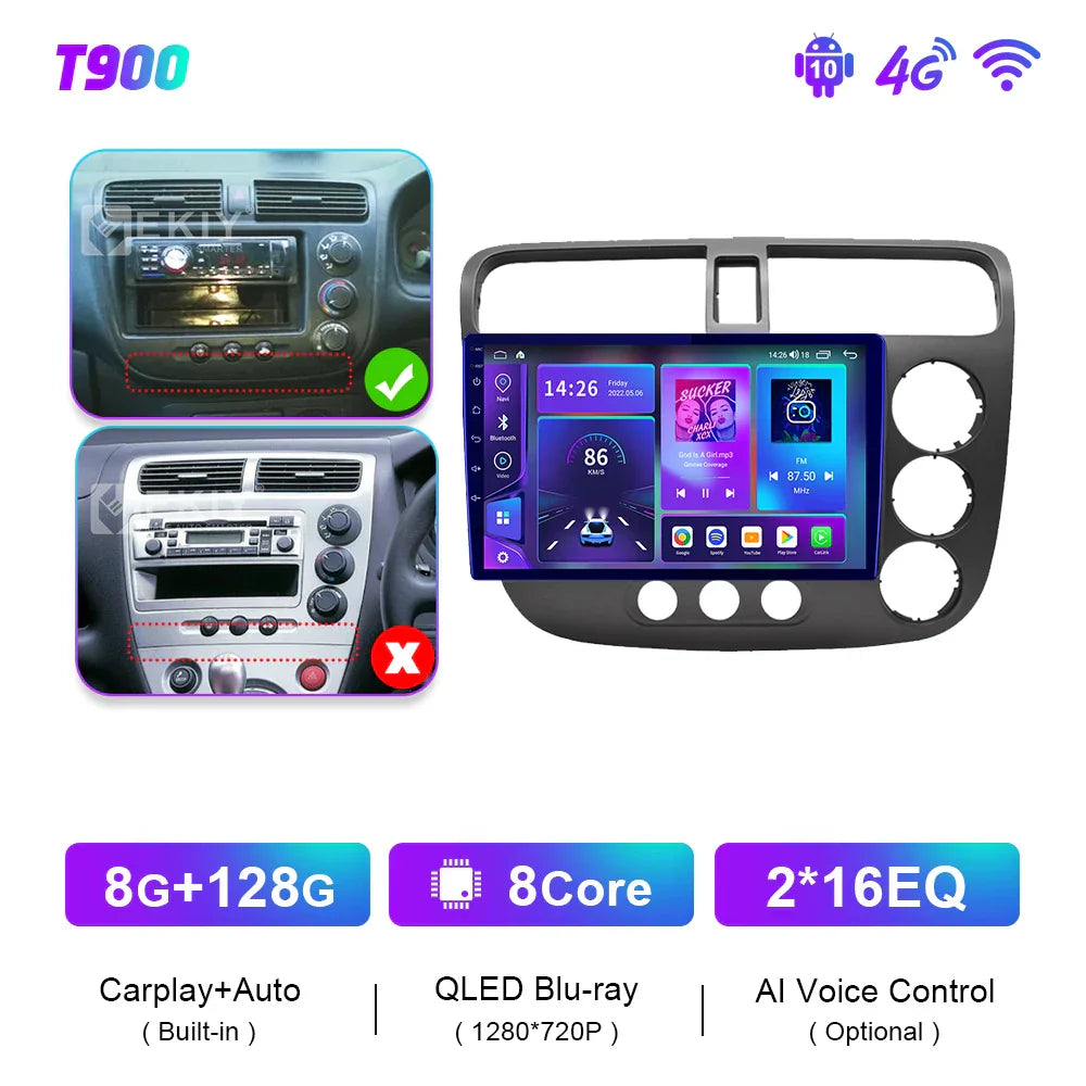 EKIY T900 Android Radio CarPlay Screen For Honda