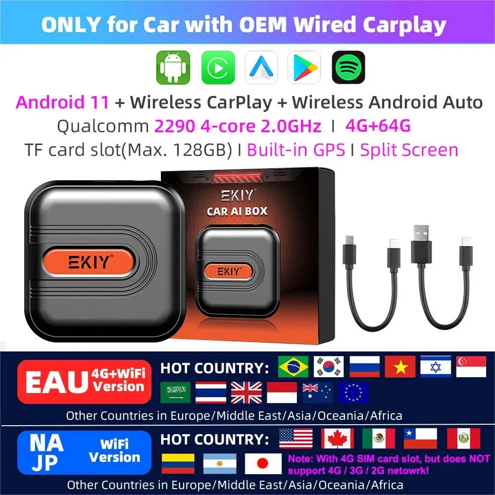 EKIY CarPlay Tv Box Android 13 4GB 64GB