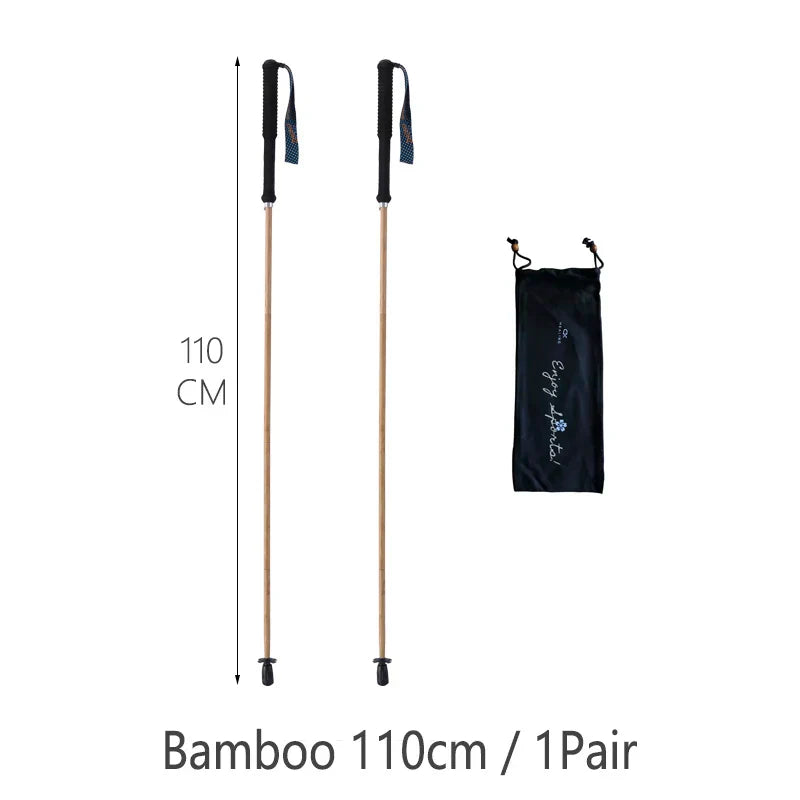 Bamboo Trekking Poles Carbon Fiber Hiking Sticks Portable