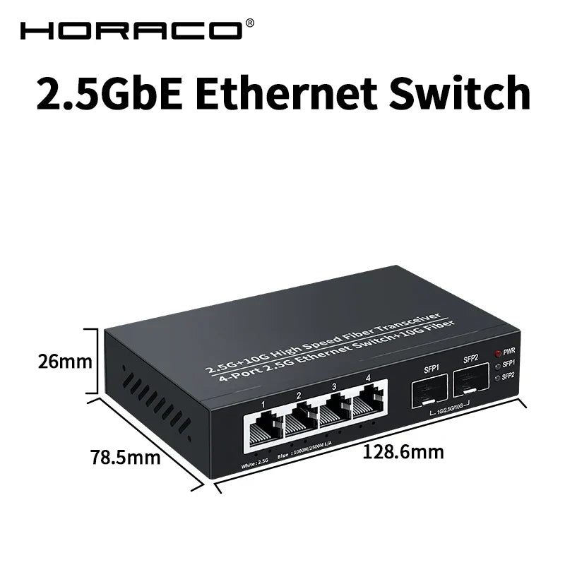 HORACO 2.5GbE Ethernet Switch 4 Port 2500Mbps Network