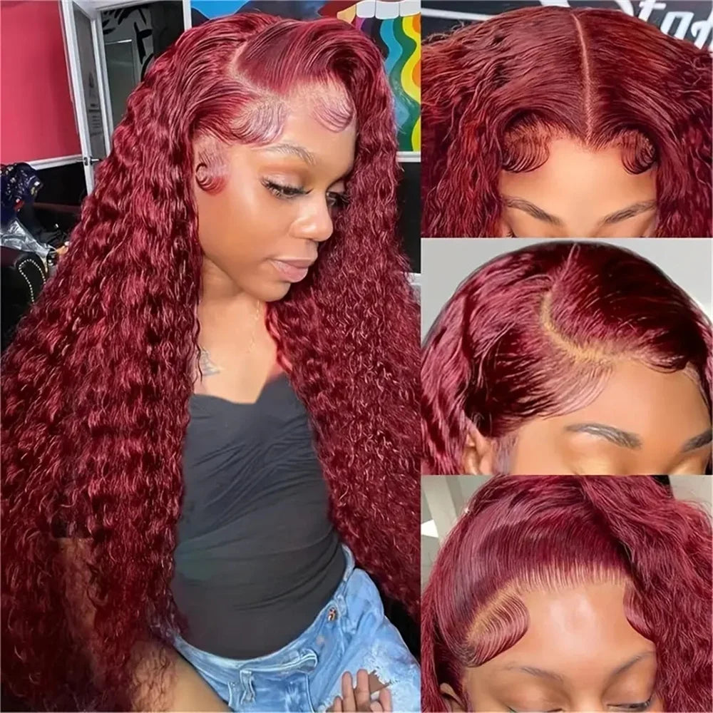 30 40 Inch Curly 99j burgundy 13x4 Lace