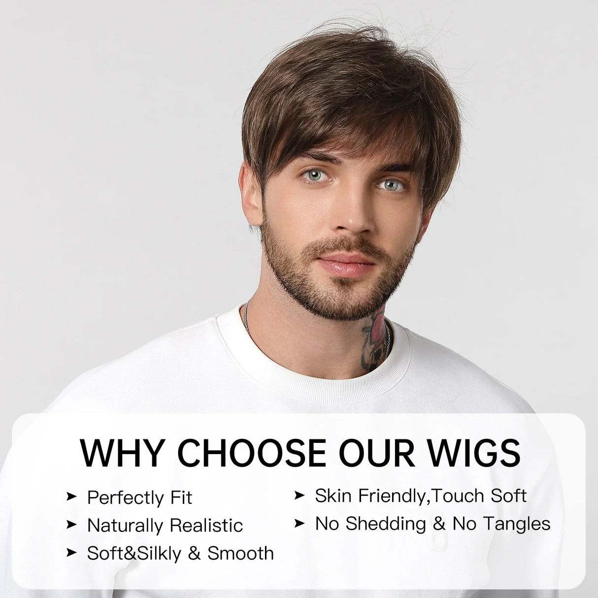 Bob Pixie Cut Wig for Men Light Brown