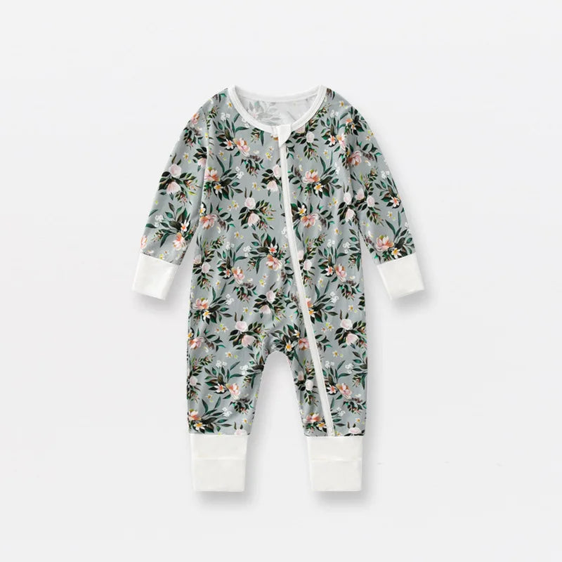 Bamboo Fiber Baby Zippered Romper Printed Baby Boy