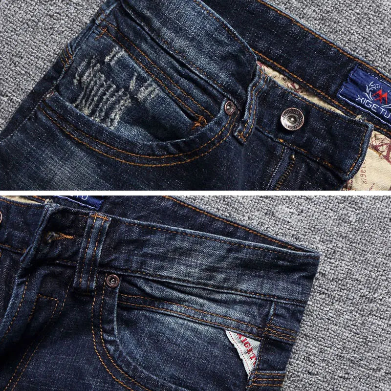 Italian Style Fashion Men Jeans Retro Dark Blue