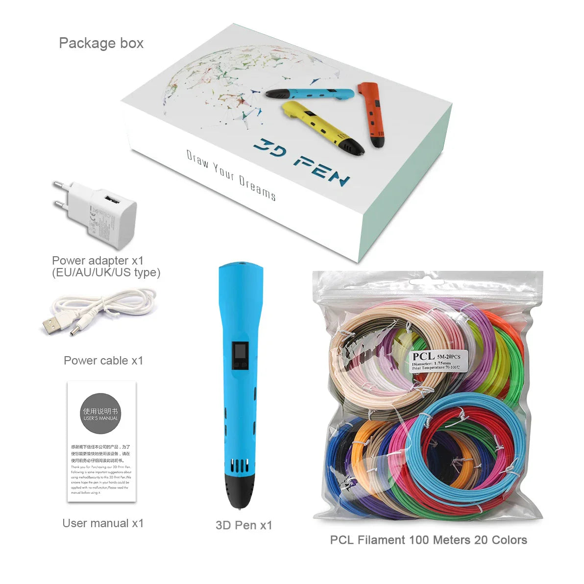 Innovative QCREATE 3D Pen with LCD Display, Adjustable