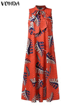 Plus Size 5XL VONDA Bohemian Summer Maxi Dress