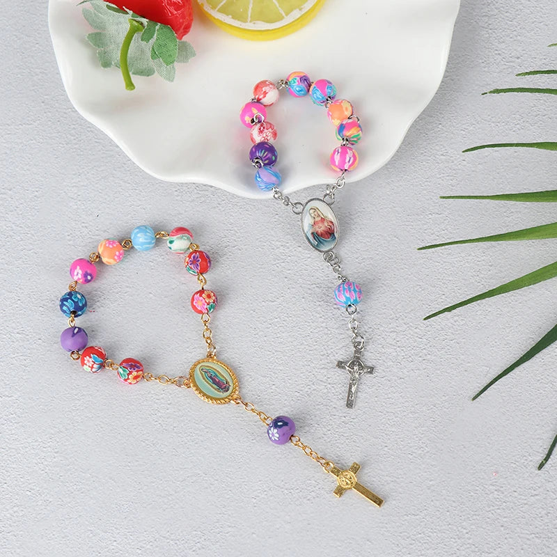 Rosary Bead Bracelet Catholic Pendant Virgin Mary Christian