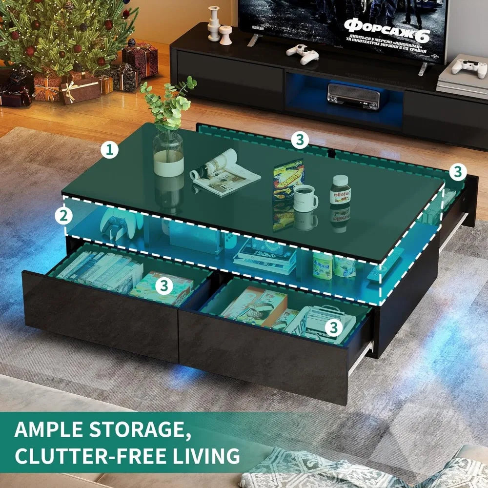 LED coffee table with storage, living room high