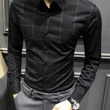 Spring Autumn Polo-neck Plaid Printed Bottoming Shirt Male