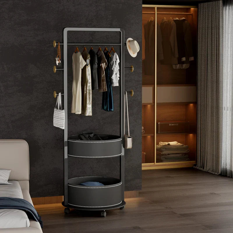Movable coat rack bedroom saddle leather storage floor