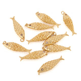 Pandahall 10Pcs Golden Fish Pendants Brass Cubic Zirconia