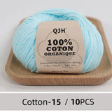 QJH 10PCS 100% Organic Cotton Yarn Pure/Mixed Color