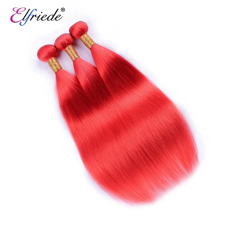 Elfriede #Red Straight Colored Hair Bundles with Frontal