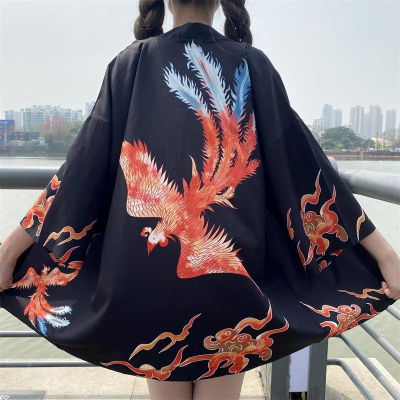 Japanese Kimono Traditional Clothing Crane Carp Anime Kimono