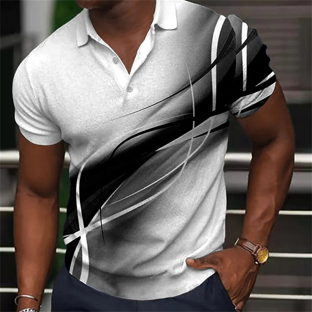 Fashion Men'S Polo Shirt Gradient Line Summer Short