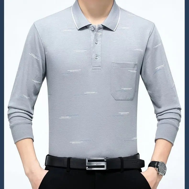 Men's Spring Autumn Letter Printed Solid Turn-down Collar