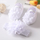 0~18M Cute Bowknot Newborn Baby Shoes Headband Set