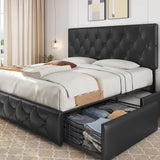 Upholstered Bed Frame with 4 Storage Drawers and