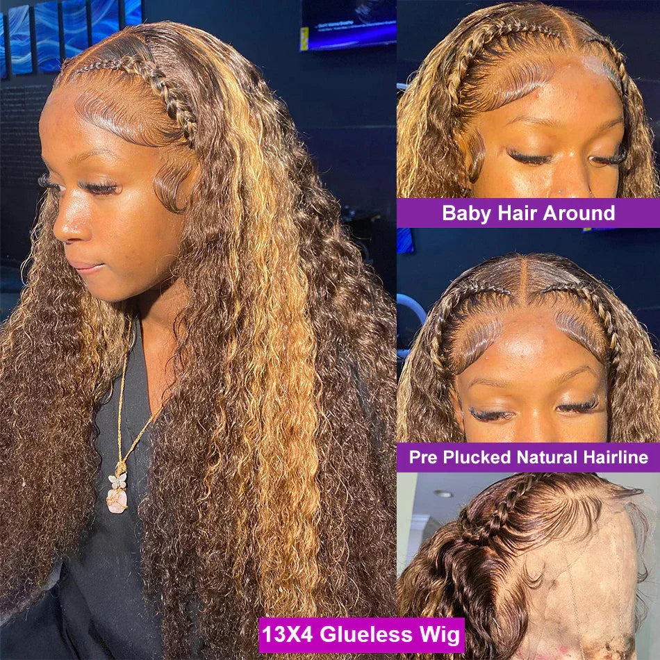 Pre Cut Highlight Wig Curly Human Hair 13x4