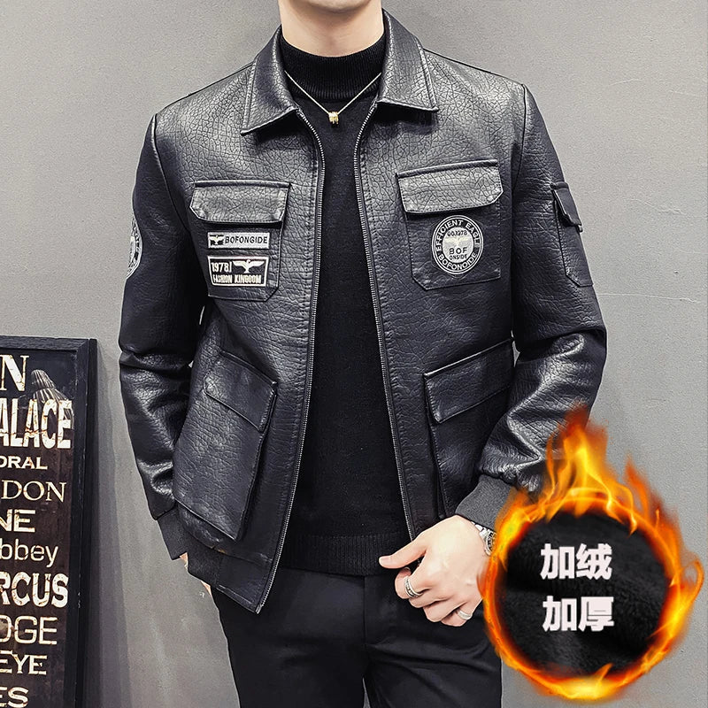 2023 New Men's Leather Jackets Autumn Winter Casual