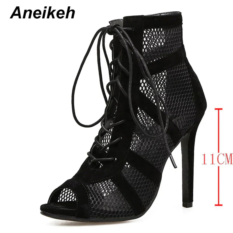 Aneikeh 7CM Middle Heel Dance Hollow Out Ankle